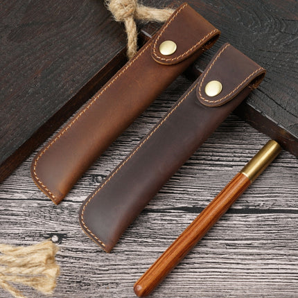 Pen Bag Personality Retro Pure Handmade First Layer Leather Pen Case Protective Cover(Carved Skin Black)-garmade.com