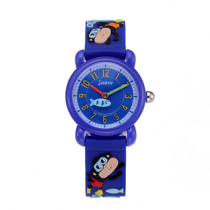 JNEW A335-86267 Children Cartoon 3D Diving Monkey Silicone Waterproof Quartz Watch(Dark Blue)-garmade.com