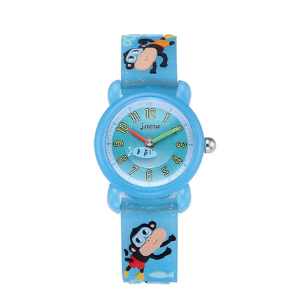 JNEW A335-86267 Children Cartoon 3D Diving Monkey Silicone Waterproof Quartz Watch(Light Blue)-garmade.com