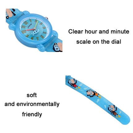 JNEW A335-86267 Children Cartoon 3D Diving Monkey Silicone Waterproof Quartz Watch(Light Blue)-garmade.com