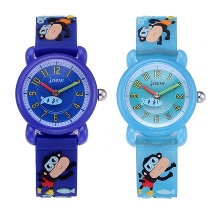 JNEW A335-86267 Children Cartoon 3D Diving Monkey Silicone Waterproof Quartz Watch(Light Blue)-garmade.com