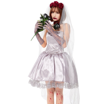 1913 Halloween Adult Vampire Costume Hanayome Rose Ghost Bride Crossdress, Size: M(Silver Grey)-garmade.com