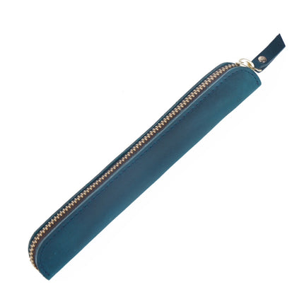 Retro Simple Leather Stylus Leather Zipper Pen Protection Case Crazy Horse Skin Mini Pen Case(Blue)-garmade.com