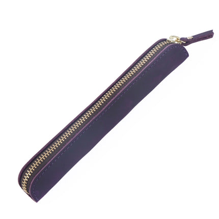 Retro Simple Leather Stylus Leather Zipper Pen Protection Case Crazy Horse Skin Mini Pen Case( Purple)-garmade.com