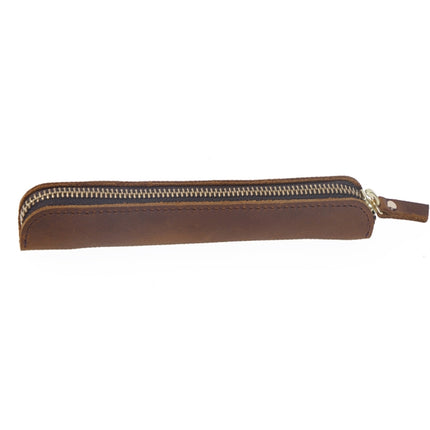 Retro Simple Leather Stylus Leather Zipper Pen Protection Case Crazy Horse Skin Mini Pen Case( Black)-garmade.com