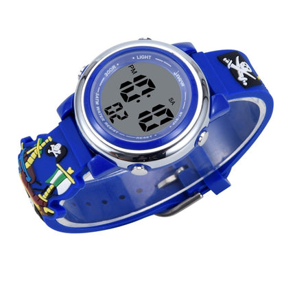 JNEW A380-20092 Children Cartoon 3D Pirate Ship Waterproof Time Cognitive Multifunction Sports LED Electronic Watch(Blue)-garmade.com