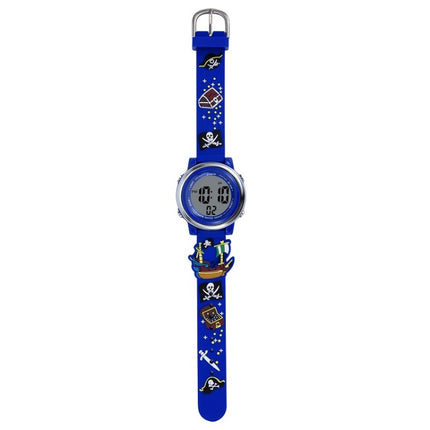 JNEW A380-20092 Children Cartoon 3D Pirate Ship Waterproof Time Cognitive Multifunction Sports LED Electronic Watch(Blue)-garmade.com