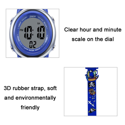 JNEW A380-20092 Children Cartoon 3D Pirate Ship Waterproof Time Cognitive Multifunction Sports LED Electronic Watch(Blue)-garmade.com