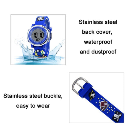 JNEW A380-20092 Children Cartoon 3D Pirate Ship Waterproof Time Cognitive Multifunction Sports LED Electronic Watch(Blue)-garmade.com