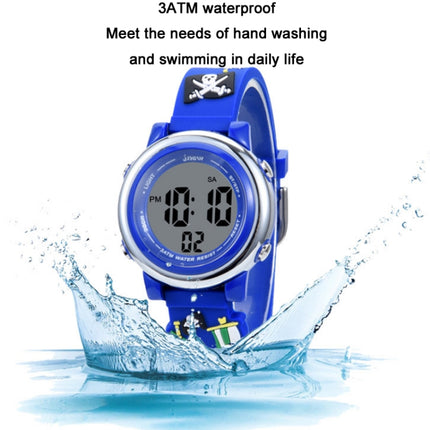 JNEW A380-20092 Children Cartoon 3D Pirate Ship Waterproof Time Cognitive Multifunction Sports LED Electronic Watch(Blue)-garmade.com