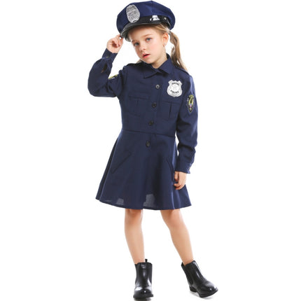 5062 Halloween Children Costume Girls Slim One-Piece Long Sleeve Police Skirt Uniform, Size: L(Navy Blue)-garmade.com