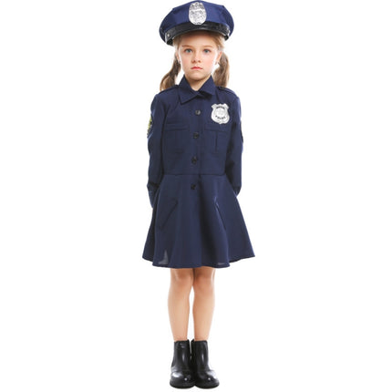 5062 Halloween Children Costume Girls Slim One-Piece Long Sleeve Police Skirt Uniform, Size: XS(Navy Blue)-garmade.com