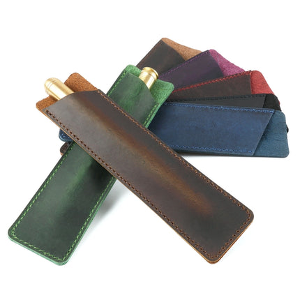 2 PCS Mori Series Handmade Leather Pencil Case Retro Pen Case Stationery(Crazy Horse Purple)-garmade.com