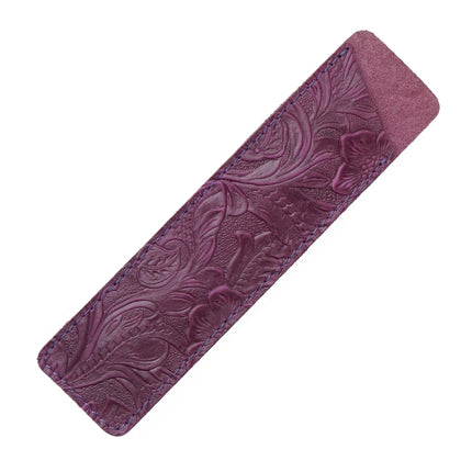 2 PCS Mori Series Handmade Leather Pencil Case Retro Pen Case Stationery(Carved Purple)-garmade.com