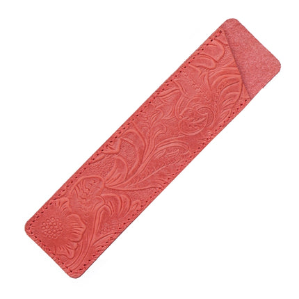 2 PCS Mori Series Handmade Leather Pencil Case Retro Pen Case Stationery(Carved Red)-garmade.com