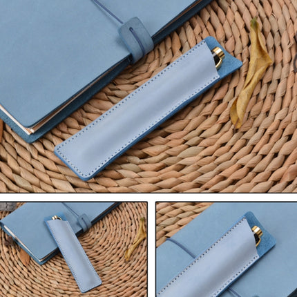2 PCS Mori Series Handmade Leather Pencil Case Retro Pen Case Stationery(Carved Blue)-garmade.com