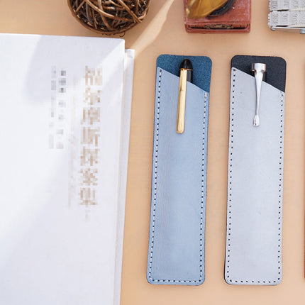 2 PCS Mori Series Handmade Leather Pencil Case Retro Pen Case Stationery(Crazy Horse Blue)-garmade.com