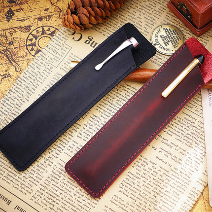 2 PCS Mori Series Handmade Leather Pencil Case Retro Pen Case Stationery(Crazy Horse Wine Red)-garmade.com