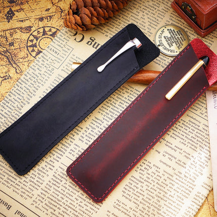 2 PCS Mori Series Handmade Leather Pencil Case Retro Pen Case Stationery(Carved Brown)-garmade.com