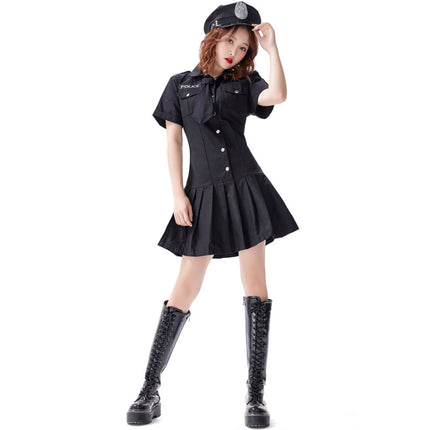 8331 Cotton Tie Policewoman Costume Halloween Bar Nightclub Uniform Set, Size: XL(Black)-garmade.com