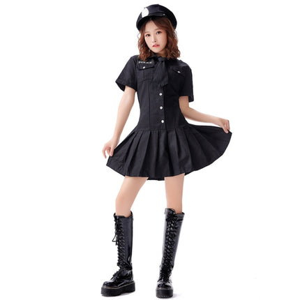 8331 Cotton Tie Policewoman Costume Halloween Bar Nightclub Uniform Set, Size: XL(Black)-garmade.com