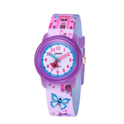 JNEW A369-86366 Children Waterproof Time Cognitive Cartoon Quartz Watch(Butterfly Manor)-garmade.com