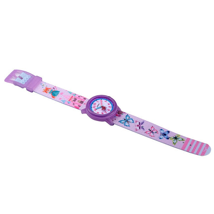 JNEW A369-86366 Children Waterproof Time Cognitive Cartoon Quartz Watch(Butterfly Manor)-garmade.com