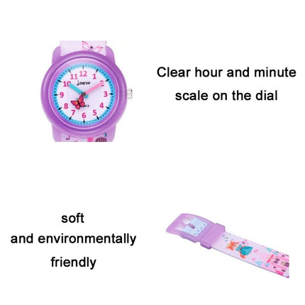 JNEW A369-86366 Children Waterproof Time Cognitive Cartoon Quartz Watch(Butterfly Manor)-garmade.com