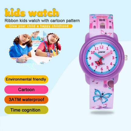 JNEW A369-86366 Children Waterproof Time Cognitive Cartoon Quartz Watch(Butterfly Manor)-garmade.com