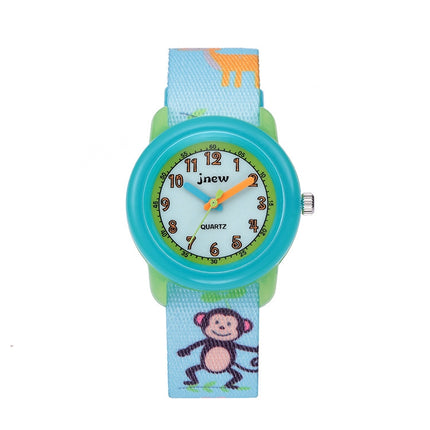 JNEW A369-86313 Children Cartoon Time Cognition Waterproof Ribbon Quartz Watch(Zoo)-garmade.com