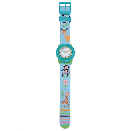 JNEW A369-86313 Children Cartoon Time Cognition Waterproof Ribbon Quartz Watch(Zoo)-garmade.com