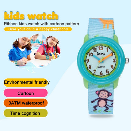 JNEW A369-86313 Children Cartoon Time Cognition Waterproof Ribbon Quartz Watch(Zoo)-garmade.com