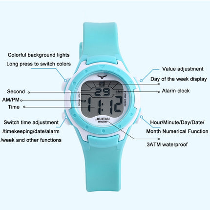 JNEW 9688-2 Children Multifunctional Colorful Backlight Waterproof Sports Digital Watch(Cyan)-garmade.com