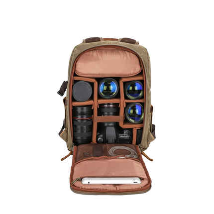 D1383 Outdoor SLR Digital Camera Backpack Waterproof Batik Canvas Camera Bag(Green)-garmade.com