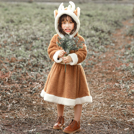 PS4509 Christmas Coral Fleece Animal Costume Christmas Elk Skirt, Size: L(Khaki)-garmade.com