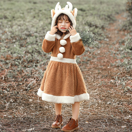 PS4509 Christmas Coral Fleece Animal Costume Christmas Elk Skirt, Size: L(Khaki)-garmade.com