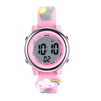 JNEW A380-86664 Children Cartoon 3D Happy Small Elephant Alarm Waterproof Sports LED Digital Watch(Pink)-garmade.com