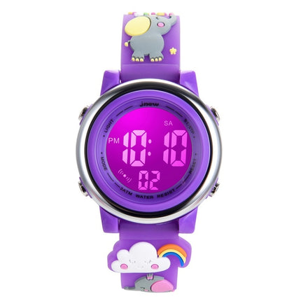 JNEW A380-86664 Children Cartoon 3D Happy Small Elephant Alarm Waterproof Sports LED Digital Watch(Dark Purple)-garmade.com