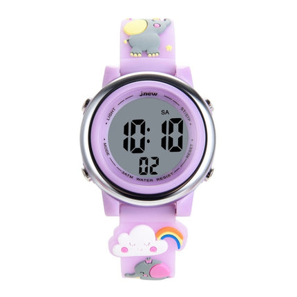 JNEW A380-86664 Children Cartoon 3D Happy Small Elephant Alarm Waterproof Sports LED Digital Watch(Light Purple)-garmade.com