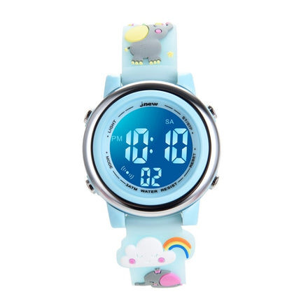 JNEW A380-86664 Children Cartoon 3D Happy Small Elephant Alarm Waterproof Sports LED Digital Watch(Light Blue)-garmade.com