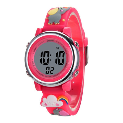 JNEW A380-86664 Children Cartoon 3D Happy Small Elephant Alarm Waterproof Sports LED Digital Watch(Red)-garmade.com