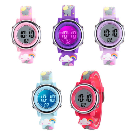 JNEW A380-86664 Children Cartoon 3D Happy Small Elephant Alarm Waterproof Sports LED Digital Watch(Light Purple)-garmade.com