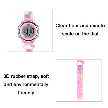 JNEW A380-86664 Children Cartoon 3D Happy Small Elephant Alarm Waterproof Sports LED Digital Watch(Light Purple)-garmade.com