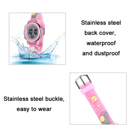 JNEW A380-86664 Children Cartoon 3D Happy Small Elephant Alarm Waterproof Sports LED Digital Watch(Light Purple)-garmade.com