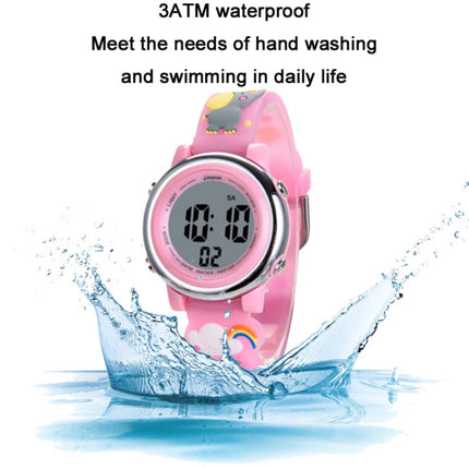 JNEW A380-86664 Children Cartoon 3D Happy Small Elephant Alarm Waterproof Sports LED Digital Watch(Light Purple)-garmade.com