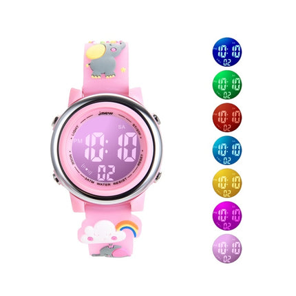 JNEW A380-86664 Children Cartoon 3D Happy Small Elephant Alarm Waterproof Sports LED Digital Watch(Light Purple)-garmade.com