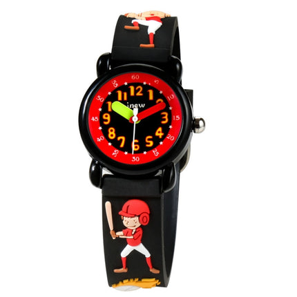 JNEW A335-86131 Children Cartoon 3D Baseball Boy Silicone Strap Waterproof Quartz Watch( Black)-garmade.com