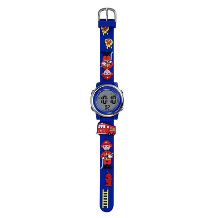 JNEW A380-81447 Children Cartoon Firefighter Waterproof Multifunction Sports LED Electronic Watch(Blue)-garmade.com