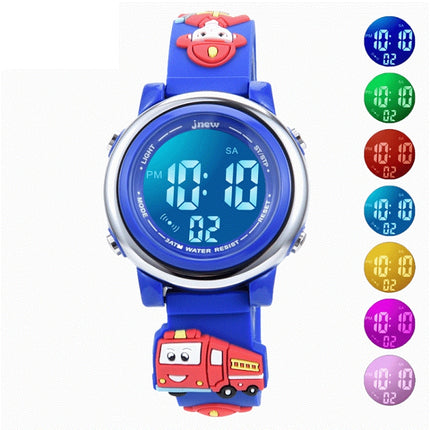 JNEW A380-81447 Children Cartoon Firefighter Waterproof Multifunction Sports LED Electronic Watch(Blue)-garmade.com