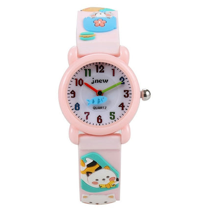 JNEW A335-86192 Children 3D Silicone Cute Cartoon Scheming Cat Waterproof Quartz Watch(Pink)-garmade.com